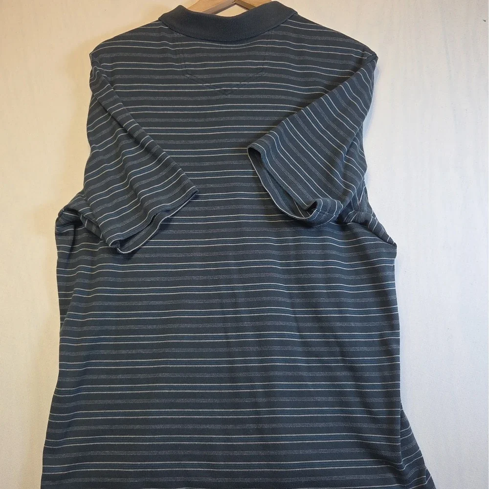 Eddie Bauer Men's Large Gray Blue Striped Short Sleeve Polo Shirt Casual